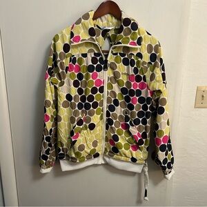 Adidas Originals Track Jacket Polka Dot Womens S White Multi Keyhole Back Y2K